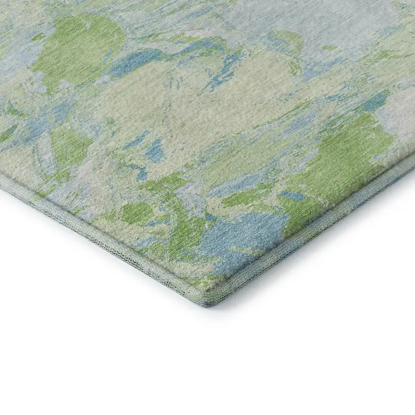8' Mint Green Sky Blue And Ivory Abstract Washable Area Rug With UV Protection Photo 7