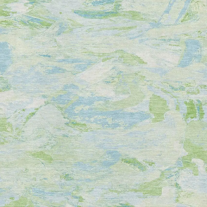 8' Mint Green Sky Blue And Ivory Abstract Washable Area Rug With UV Protection Photo 2