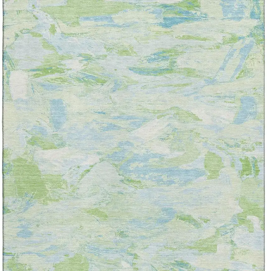 8' Mint Green Sky Blue And Ivory Abstract Washable Area Rug With UV Protection Photo 3