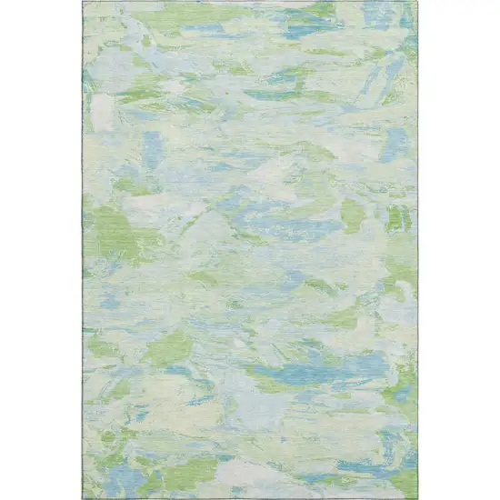 8' Mint Green Sky Blue And Ivory Abstract Washable Area Rug With UV Protection Photo 1