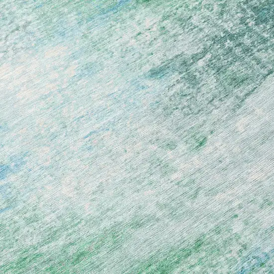 8' Mint Green Teal Blue And Ivory Round Abstract Washable Indoor Outdoor Area Rug Photo 8