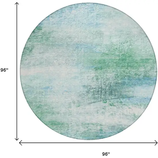 8' Mint Green Teal Blue And Ivory Round Abstract Washable Indoor Outdoor Area Rug Photo 9