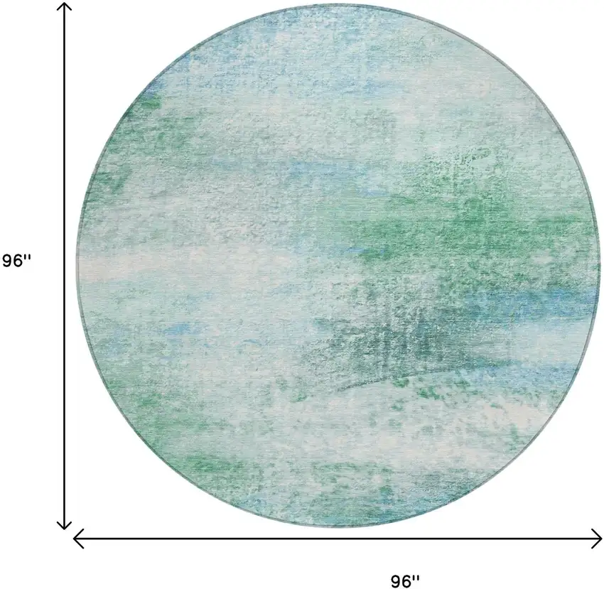 8' Mint Green Teal Blue And Ivory Round Abstract Washable Indoor Outdoor Area Rug Photo 9