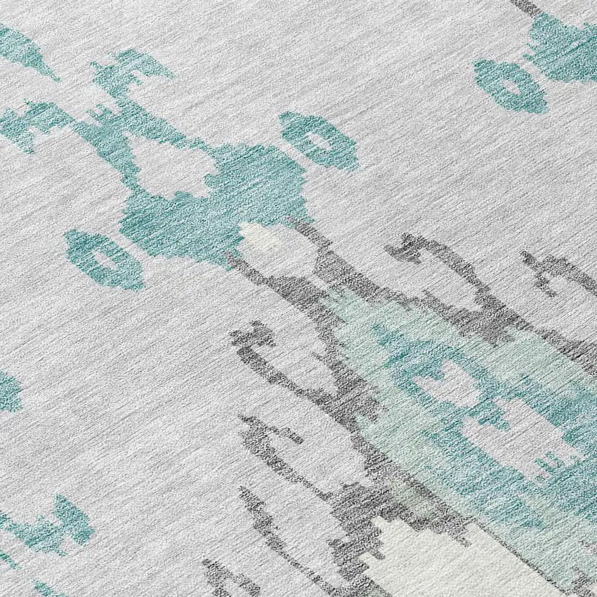 8' Mint Green Teal Blue And Ivory Round Ikat Washable Indoor Outdoor Area Rug Photo 9