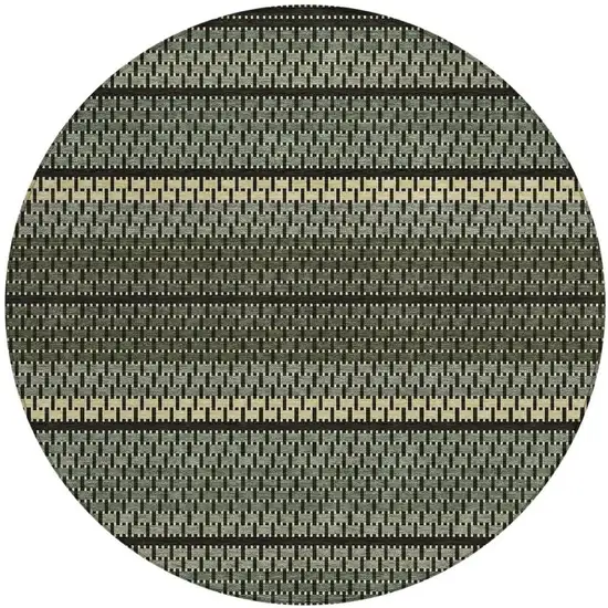 8' Moss Green Wheat And Black Round Striped Washable Indoor Outdoor Area Rug Photo 3
