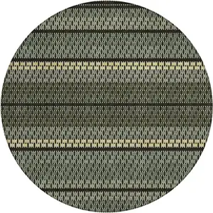 Photo of 8' Moss Green Wheat And Black Round Striped Washable Indoor Outdoor Area Rug