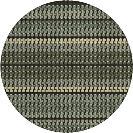 8' Moss Green Wheat And Black Round Striped Washable Indoor Outdoor Area Rug Photo 1