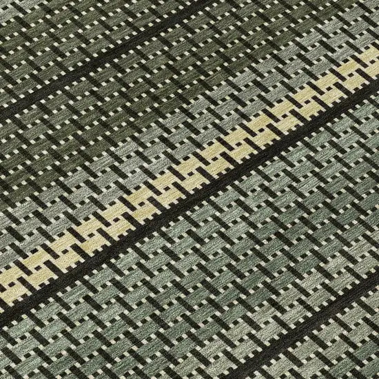 8' Moss Green Wheat And Black Round Striped Washable Indoor Outdoor Area Rug Photo 9