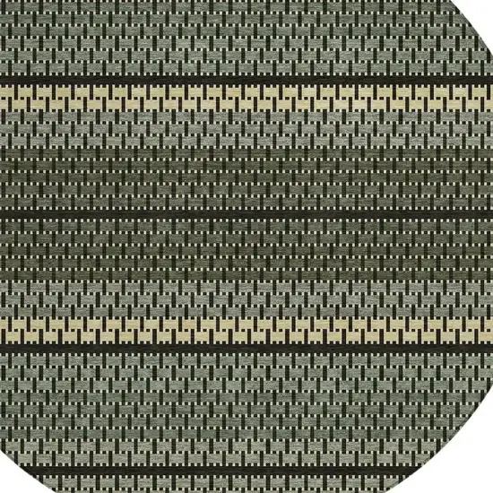 8' Moss Green Wheat And Black Round Striped Washable Indoor Outdoor Area Rug Photo 2