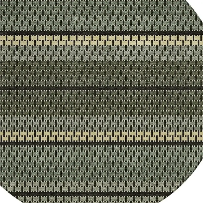 8' Moss Green Wheat And Black Round Striped Washable Indoor Outdoor Area Rug Photo 2