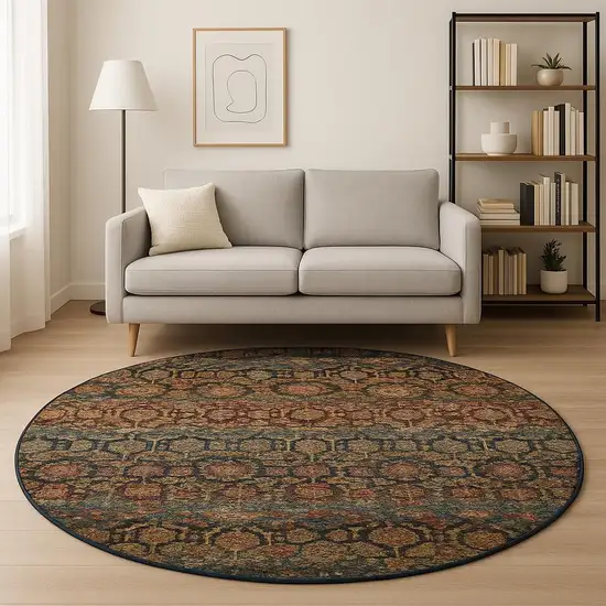 8' Blue and Ivory Round Abstract Power Loom Area Rug Photo 1