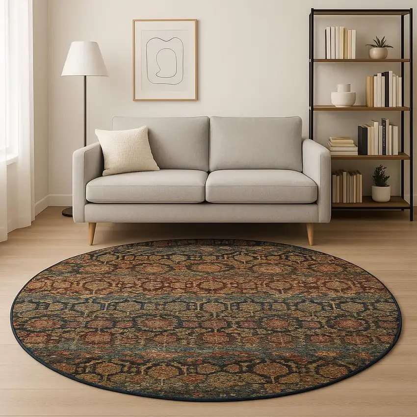 8' Blue and Ivory Round Abstract Power Loom Area Rug Photo 1