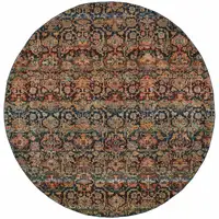 Photo of 8' Multi And Blue Round Abstract Power Loom Stain Resistant Area Rug