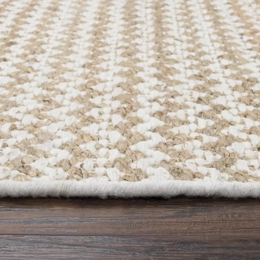8' Natural And Beige Wool Chevron Hand Woven Area Rug Photo 2