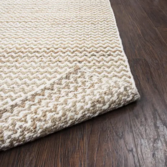 8' Natural And Beige Wool Chevron Hand Woven Area Rug Photo 7