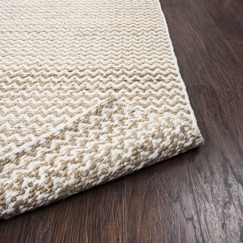 8' Natural And Beige Wool Chevron Hand Woven Area Rug Photo 7