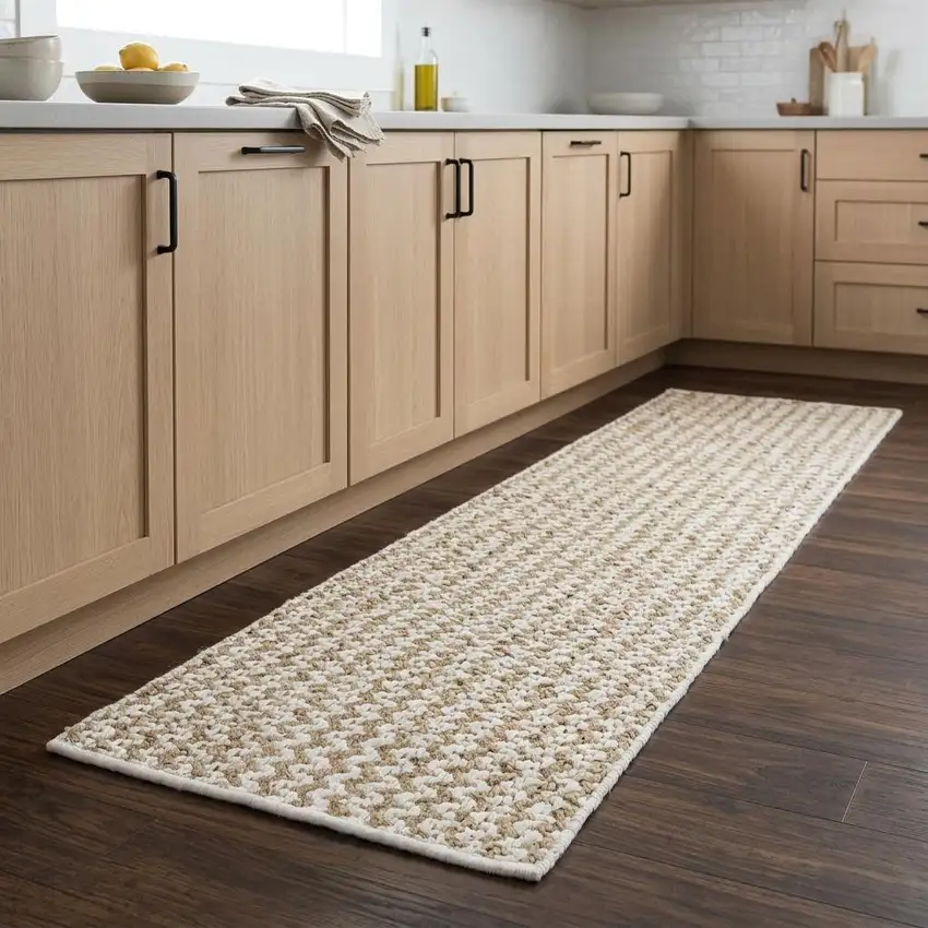 8' Natural And Beige Wool Chevron Hand Woven Area Rug Photo 1