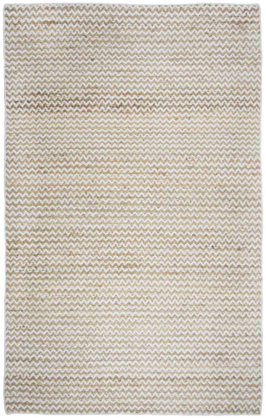 8' Natural And Beige Wool Chevron Hand Woven Area Rug Photo 3