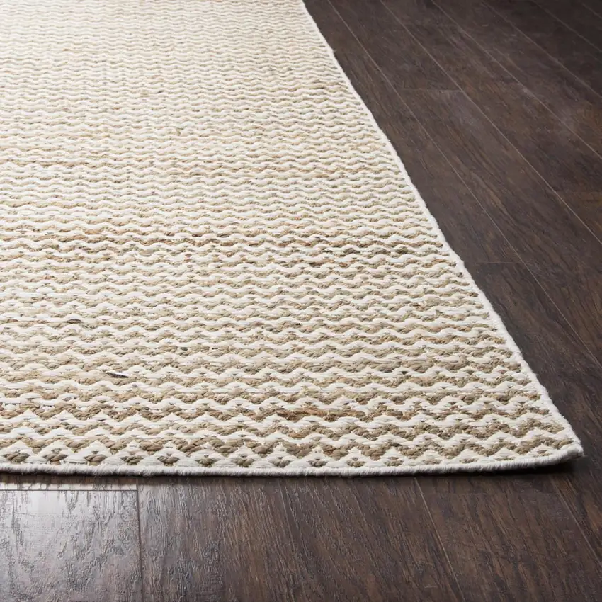 8' Natural And Beige Wool Chevron Hand Woven Area Rug Photo 4