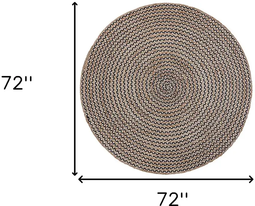 6' Natural And Black Jute Vermicular Hand Woven Round Rug Photo 5