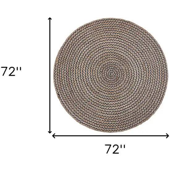 6' Natural And Black Jute Vermicular Hand Woven Round Rug Photo 5