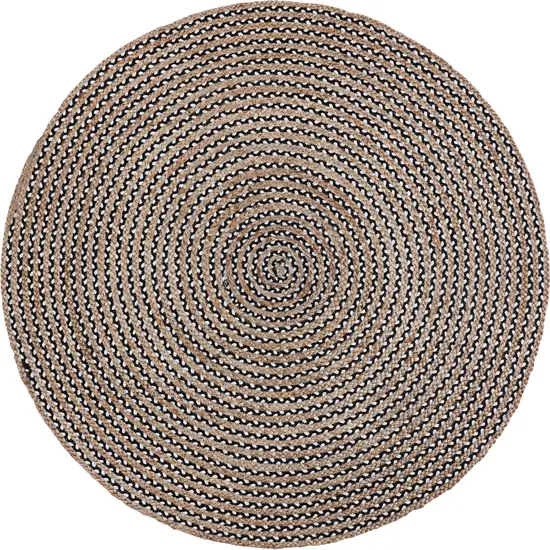 6' Natural And Black Jute Vermicular Hand Woven Round Rug Photo 2