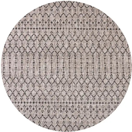 8' Natural And Black Round Trellis Indoor Outdoor Area Rug Photo 1