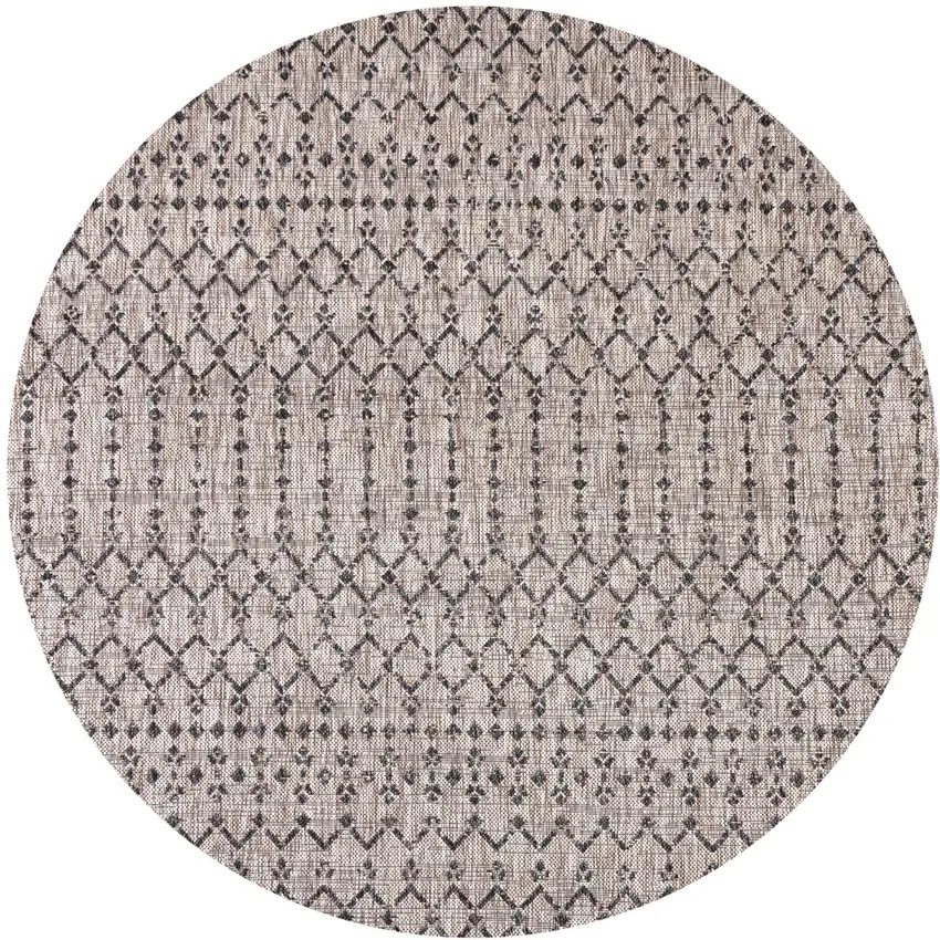 8' Natural And Black Round Trellis Indoor Outdoor Area Rug Photo 1