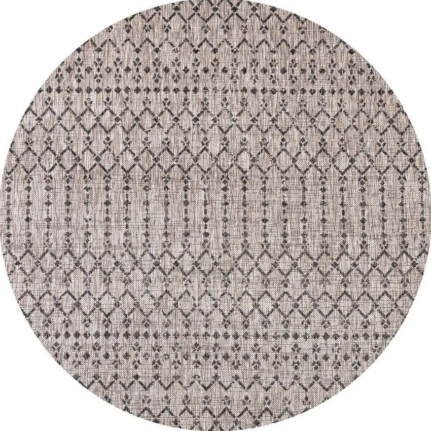 8' Natural And Black Round Trellis Indoor Outdoor Area Rug Photo 3