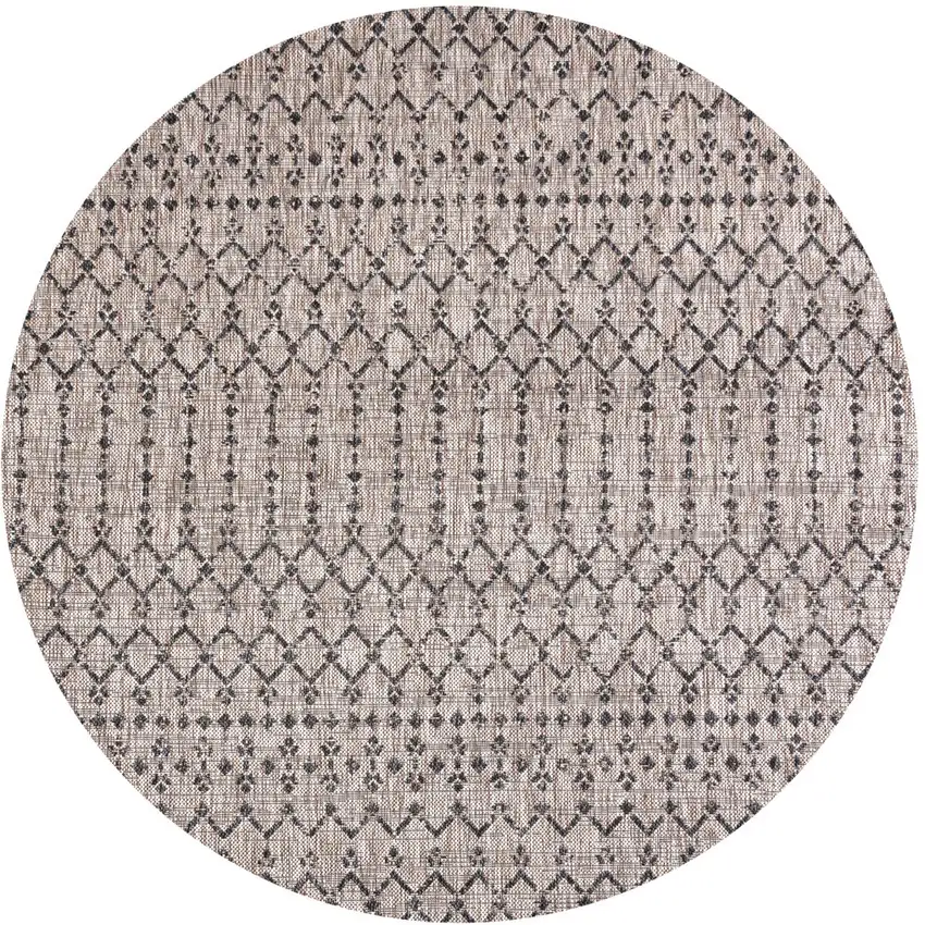 9' Natural And Black Round Trellis Indoor Outdoor Area Rug Photo 2