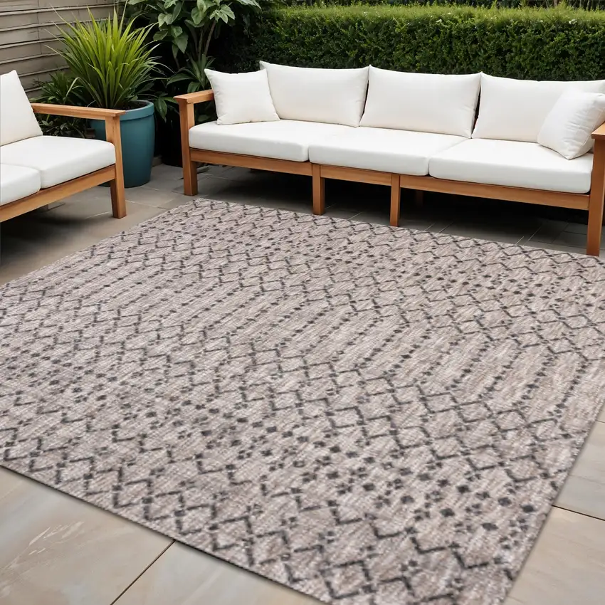 3' Natural And Black Square Trellis Indoor Outdoor Area Rug Photo 1