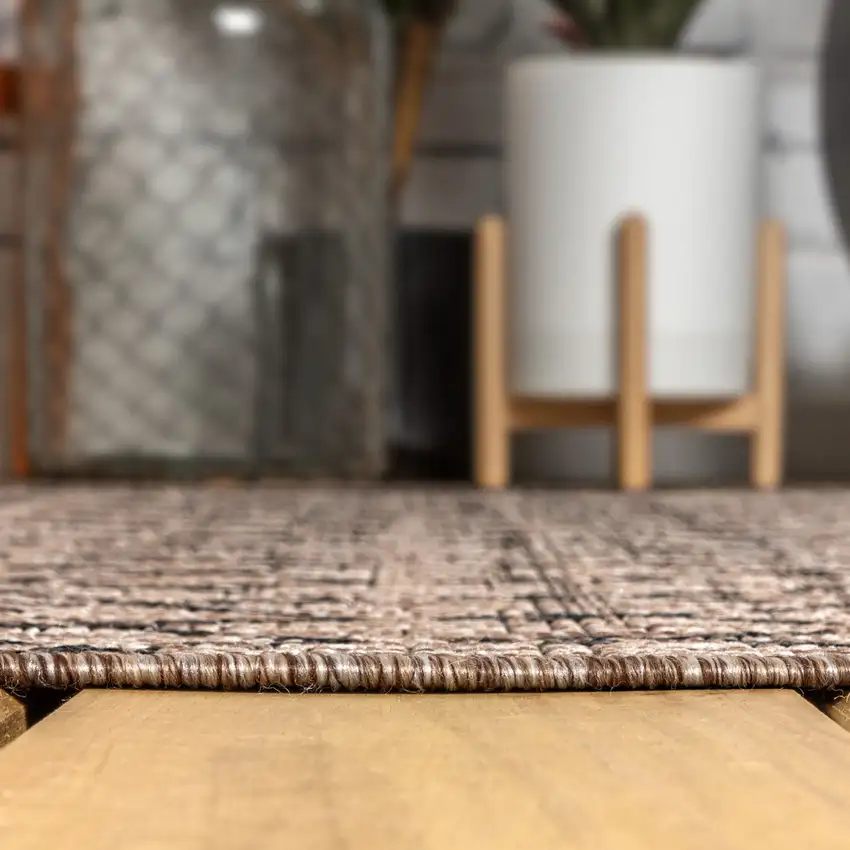 3' Natural And Black Square Trellis Indoor Outdoor Area Rug Photo 6