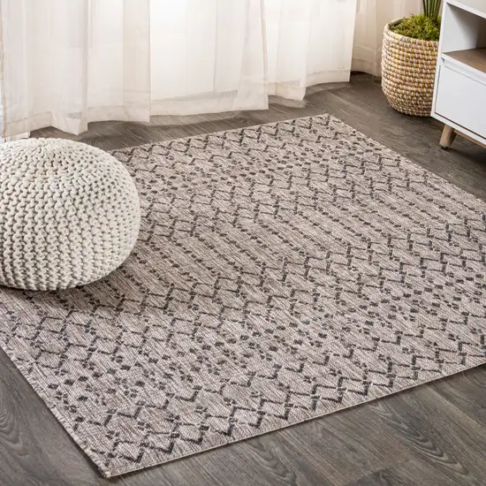 6' Natural And Black Square Trellis Indoor Outdoor Area Rug Photo 4