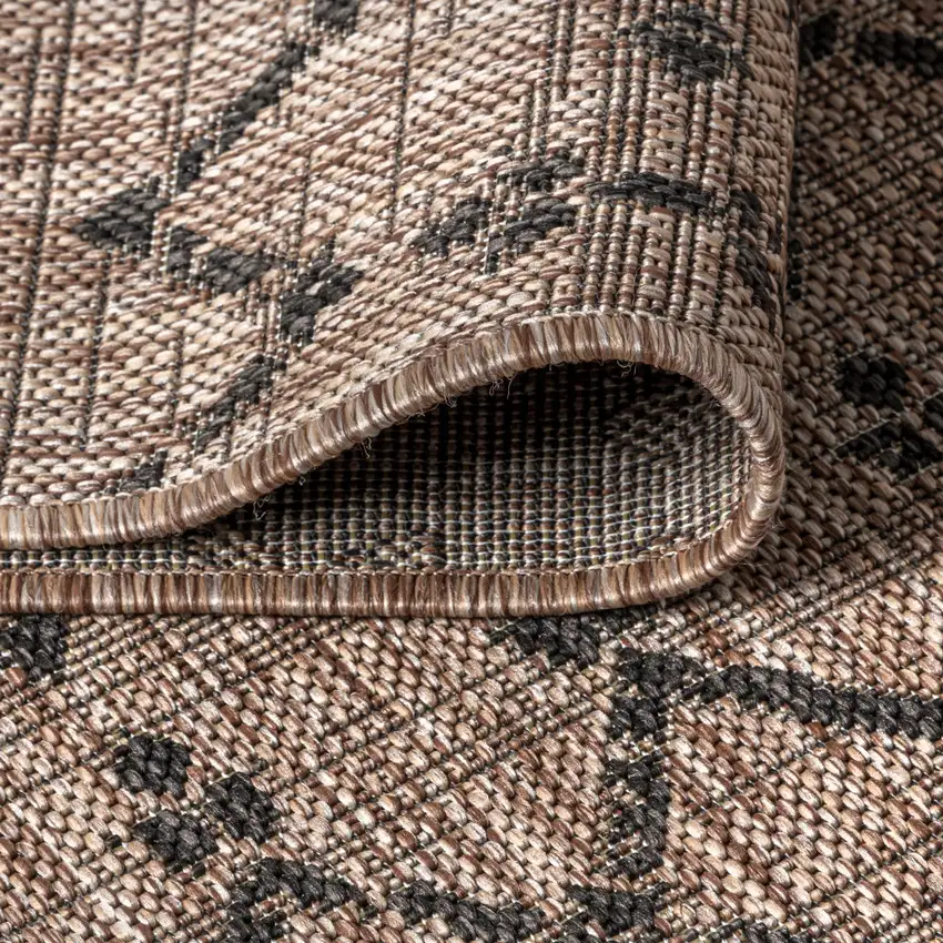 8' Natural And Black Square Trellis Indoor Outdoor Area Rug Photo 6