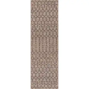 Photo of 20' Natural And Black Trellis Indoor Outdoor Runner Rug
