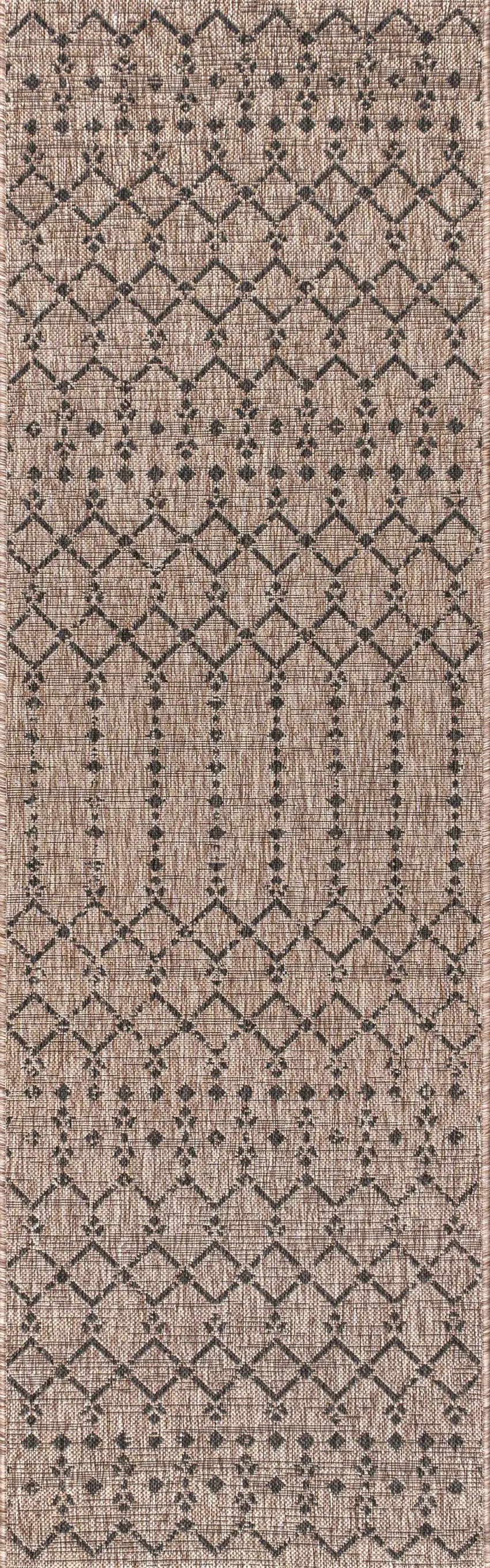 20' Natural And Black Trellis Indoor Outdoor Runner Rug Photo 1