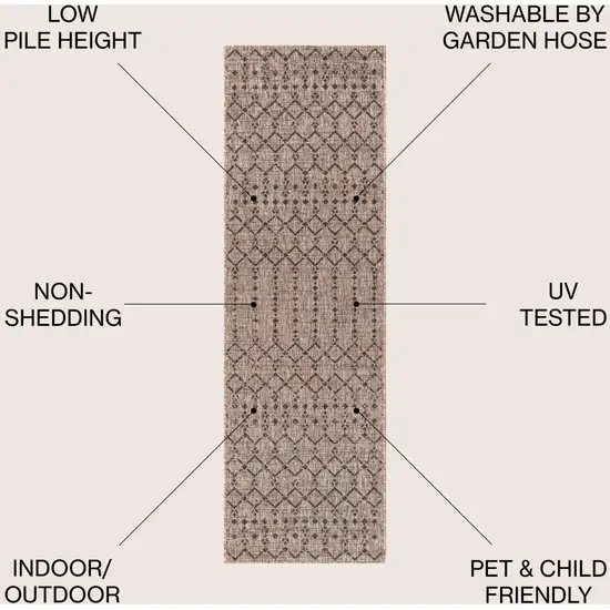 8' Natural And Black Trellis Indoor Outdoor Runner Rug Photo 9