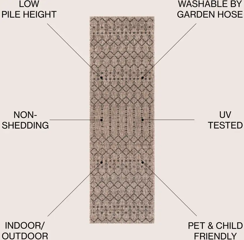 8' Natural And Black Trellis Indoor Outdoor Runner Rug Photo 9