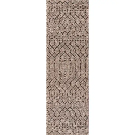8' Natural And Black Trellis Indoor Outdoor Runner Rug Photo 1
