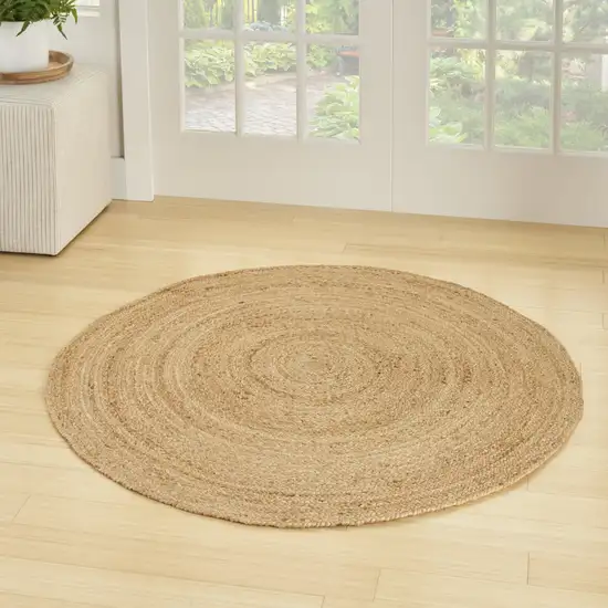 5' Natural Jute Flatweave Handmade Round Rug Photo 5