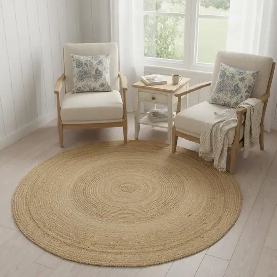 6' Natural Jute Flatweave Handmade Round Rug Photo 1