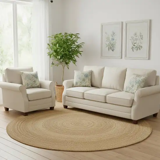 8' Natural Jute Flatweave Handmade Round Rug Photo 6