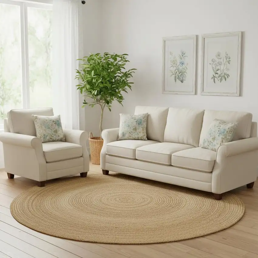 8' Natural Jute Flatweave Handmade Round Rug Photo 6