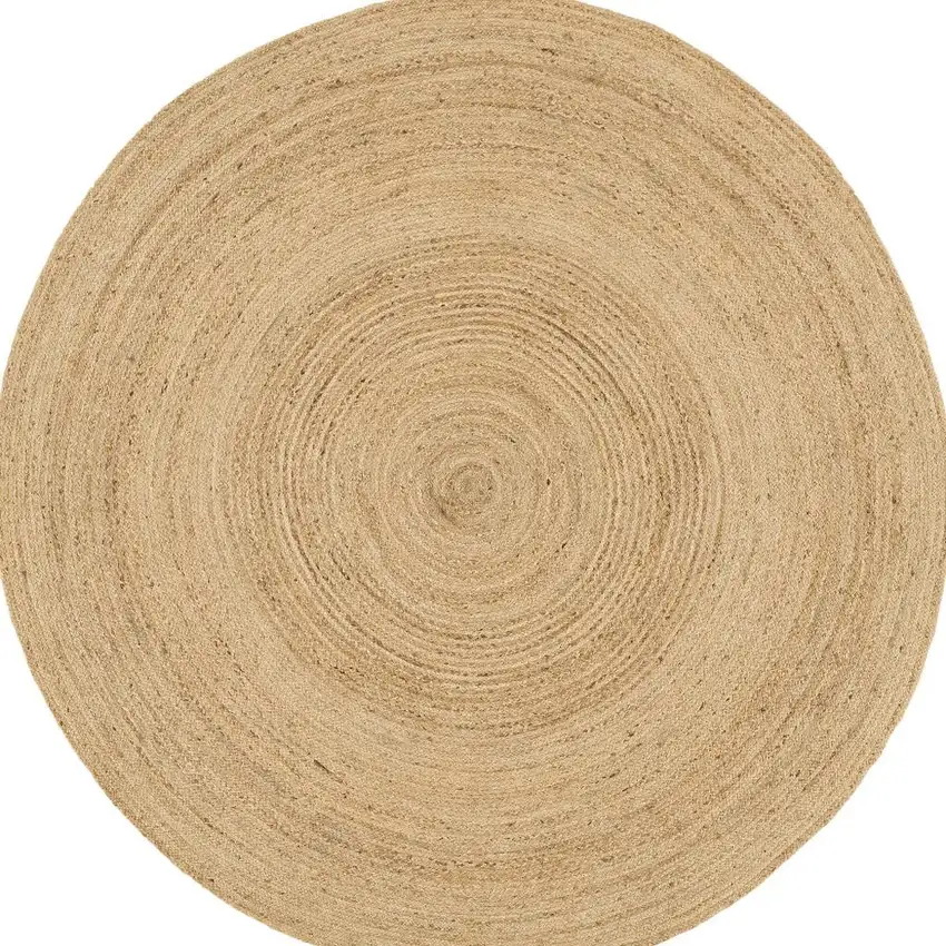 8' Natural Jute Flatweave Handmade Round Rug Photo 2