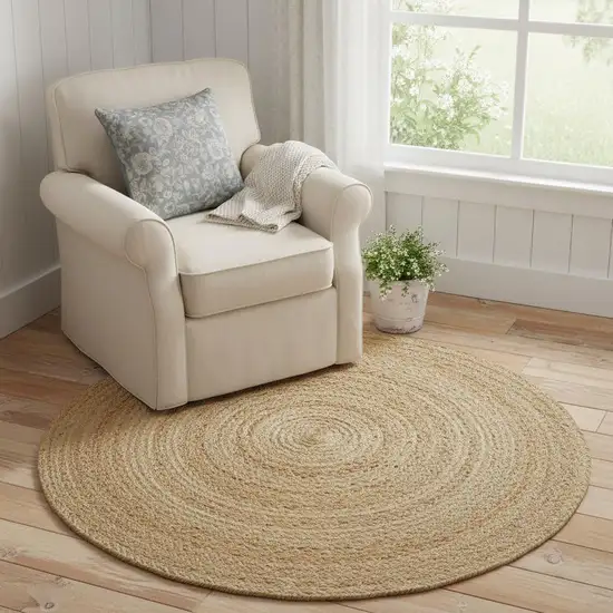 3' Natural Jute Flatweave Handmade Round Rug Photo 1