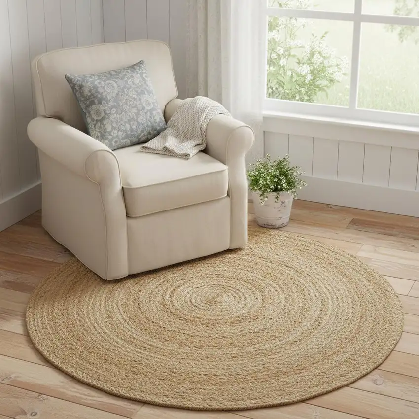 3' Natural Jute Flatweave Handmade Round Rug Photo 1