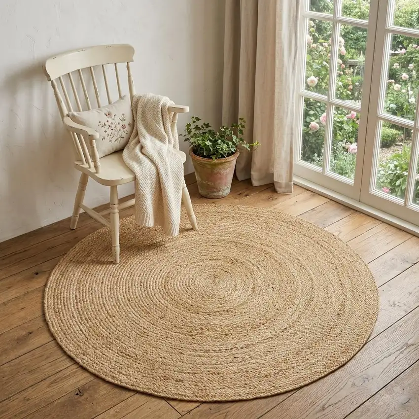 3' Natural Jute Flatweave Handmade Round Rug Photo 1