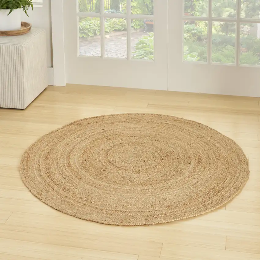 3' Natural Jute Flatweave Handmade Round Rug Photo 4
