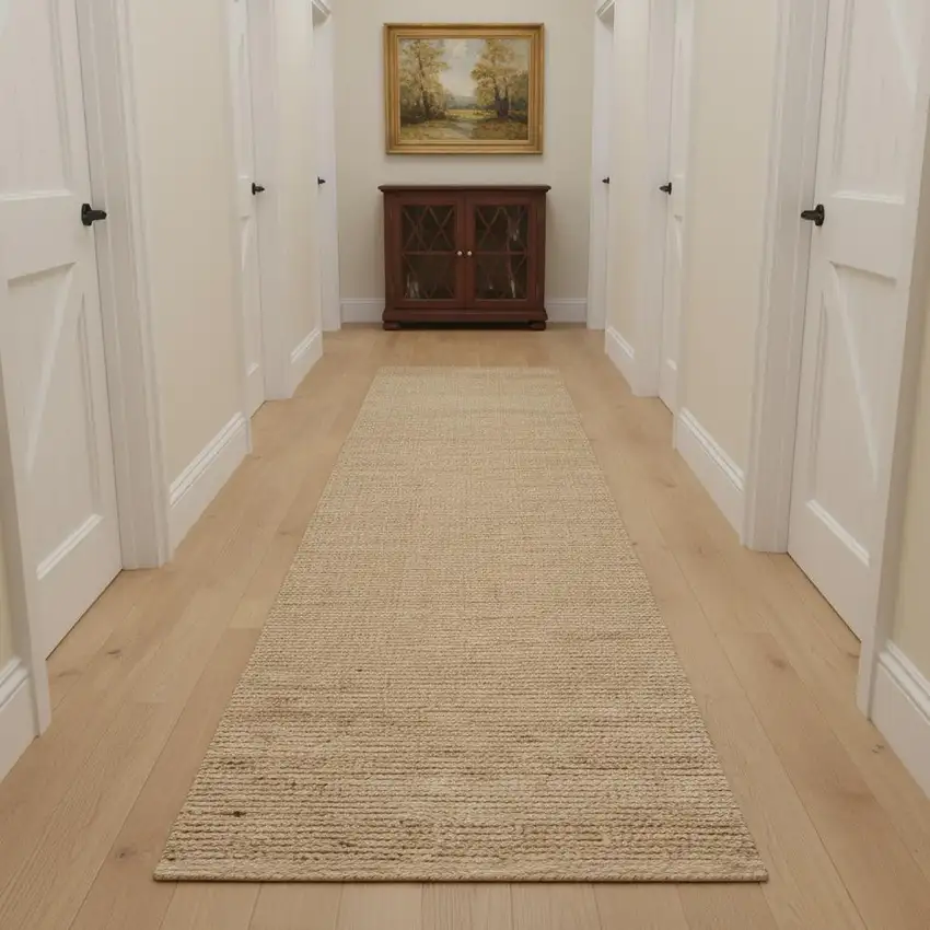 12' Natural Jute Flatweave Handmade Runner Rug Photo 1