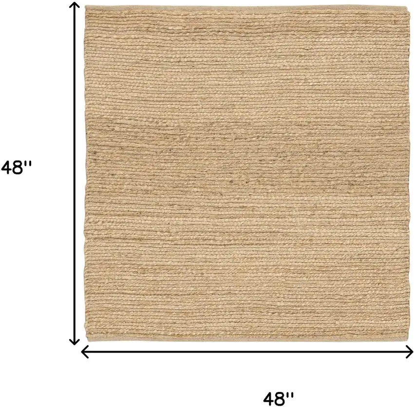 4' Natural Jute Flatweave Handmade Square Rug Photo 2
